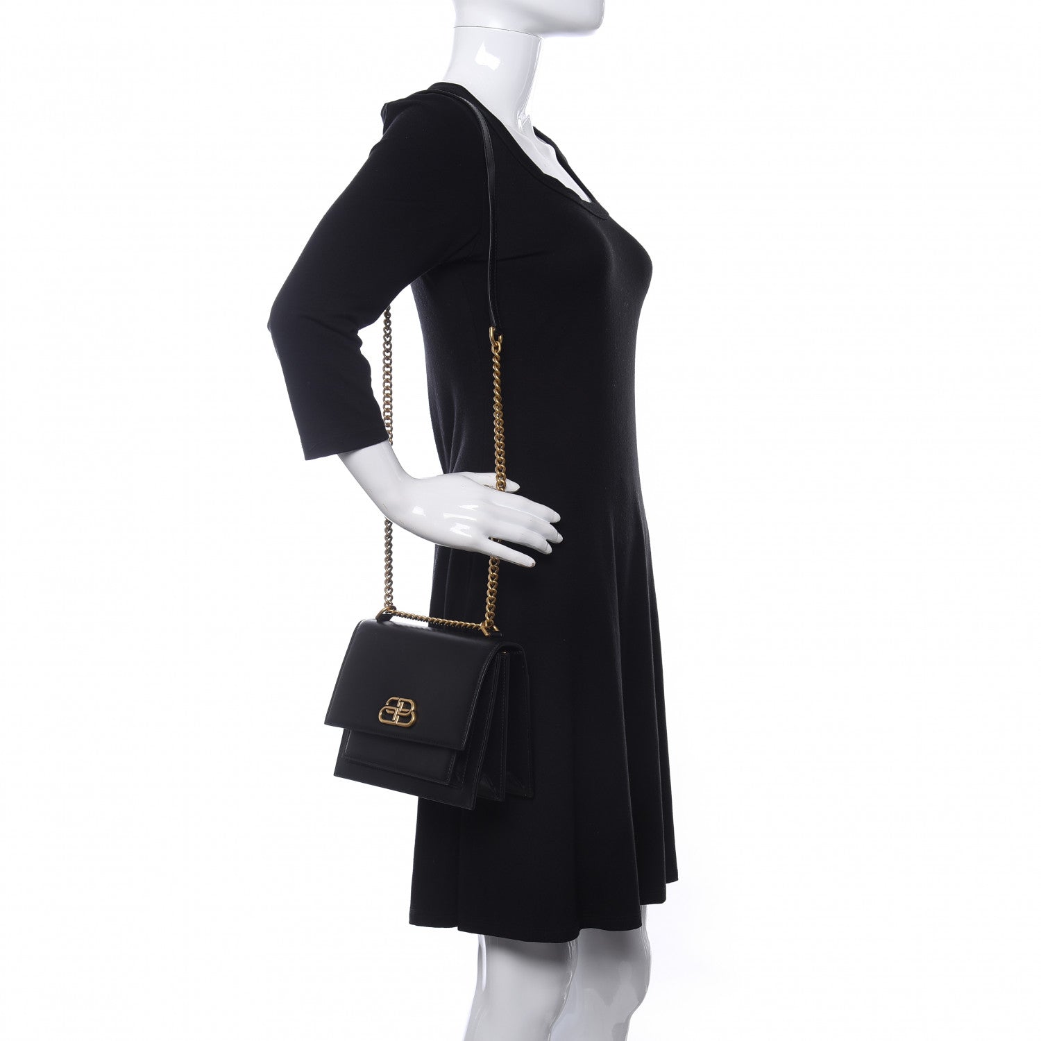 Balenciaga Box Calfskin S Sharp Chain Shoulder Bag Black 2 of 9