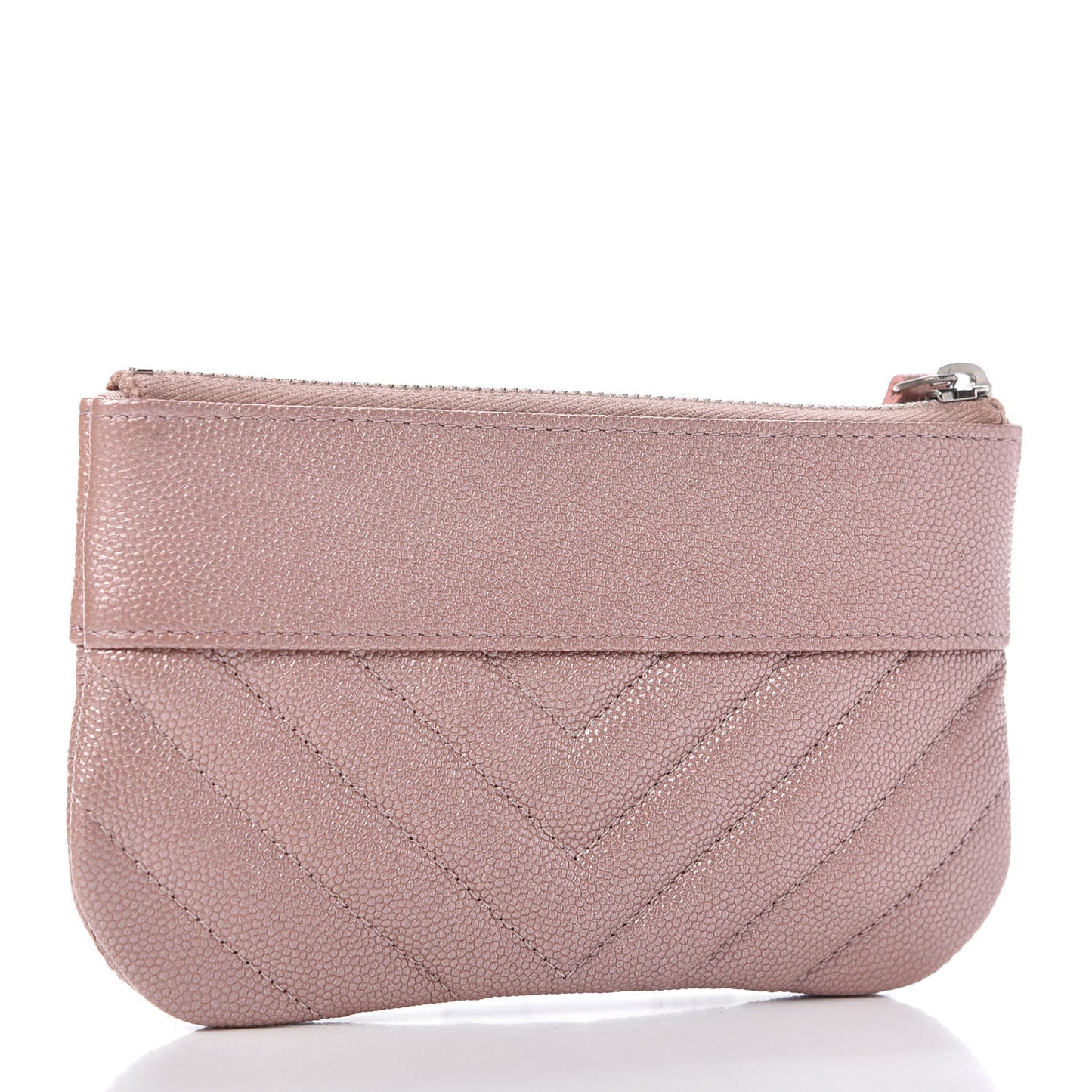 Metallic Caviar Chevron Quilted Small Vintage Mademoiselle Cosmetic Case Pink