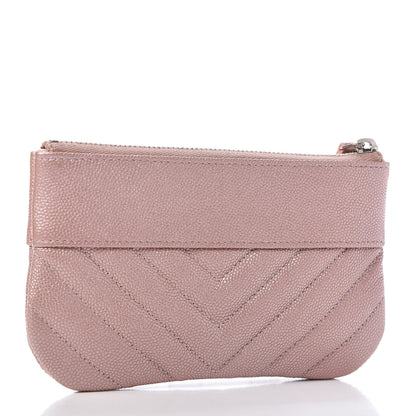 Chanel Metallic Caviar Chevron Quilted Small Vintage Mademoiselle Cosmetic Case Pink 3 of 11