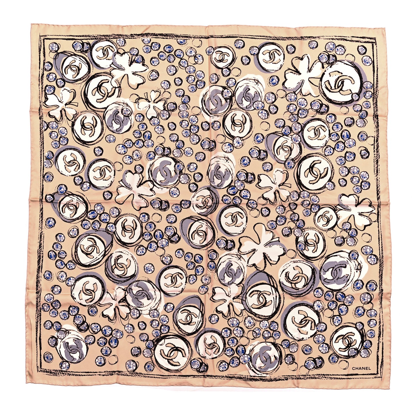 Silk Camellia CC Square Scarf