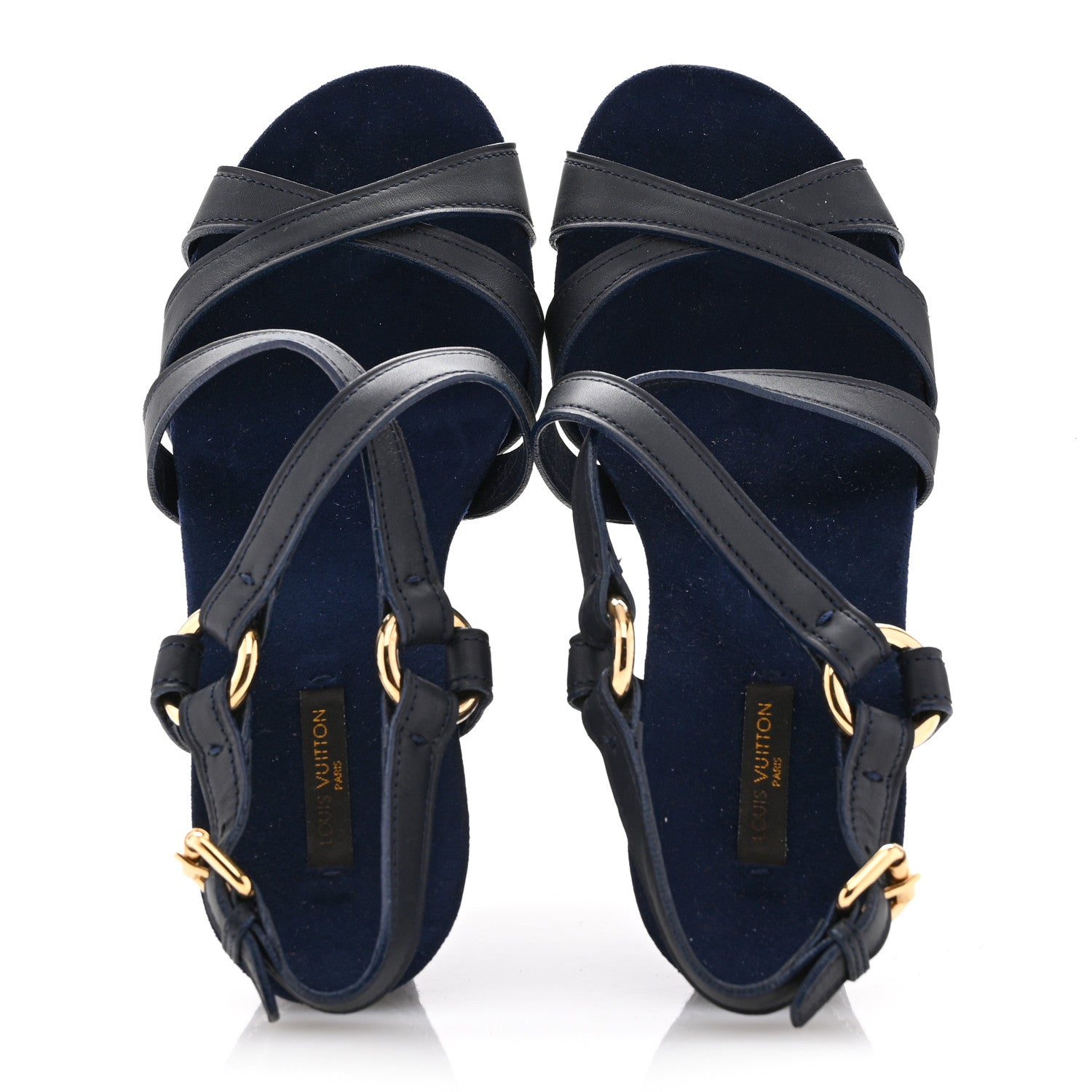 Louis Vuitton Calfskin Monogram Denim Ocean Wedge Sandals 39 Blue 2 of 9