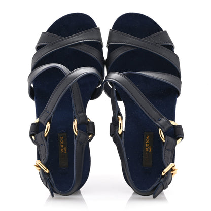 Louis Vuitton Calfskin Monogram Denim Ocean Wedge Sandals 39 Blue 2 of 9