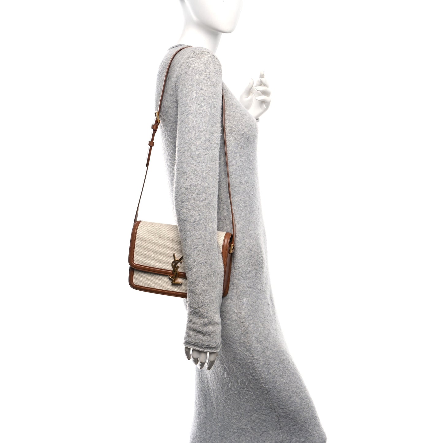 Canvas Calfskin Medium Solferino Satchel Beige Brick