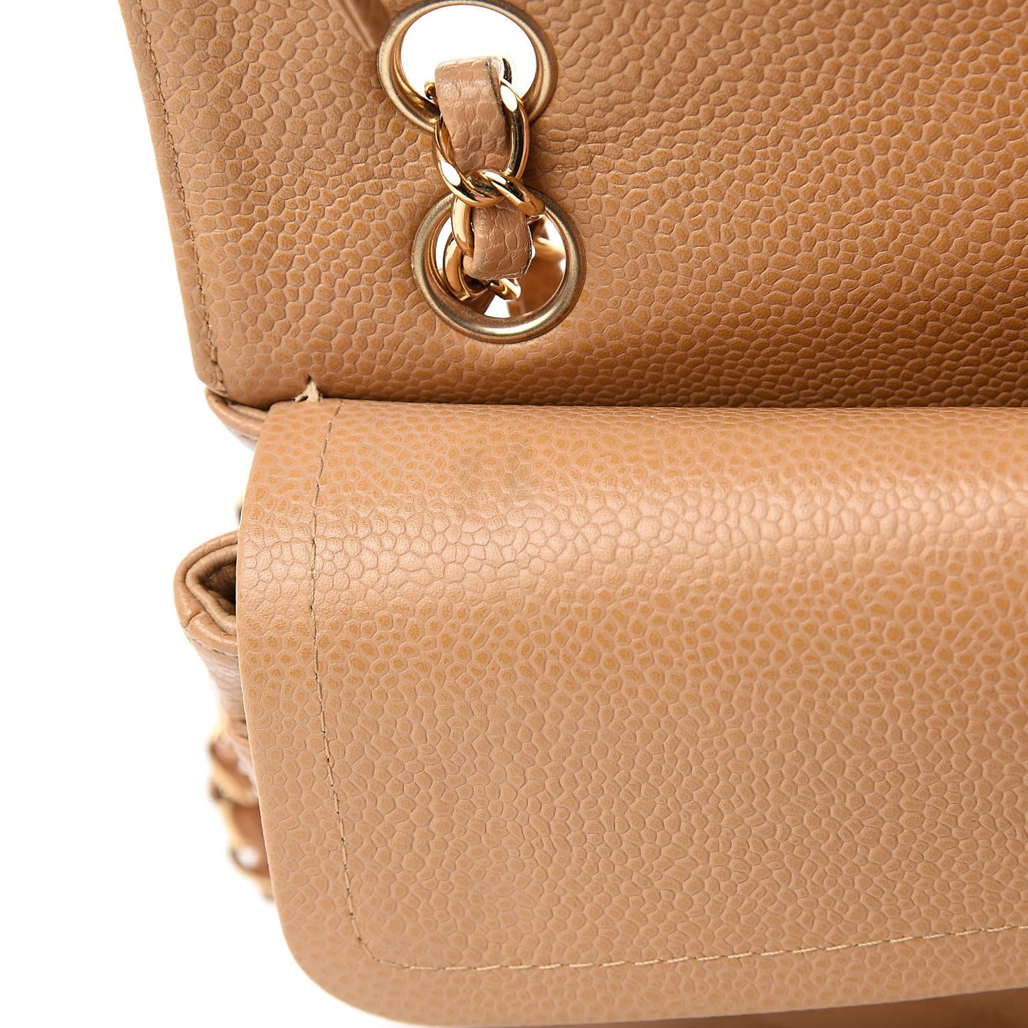 Caviar Quilted Small Double Flap Beige