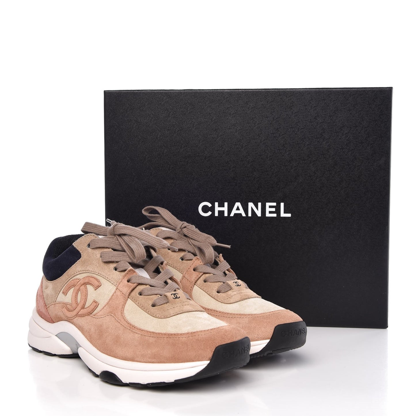 Suede Calfskin CC Sneakers 37.5 Beige Pink