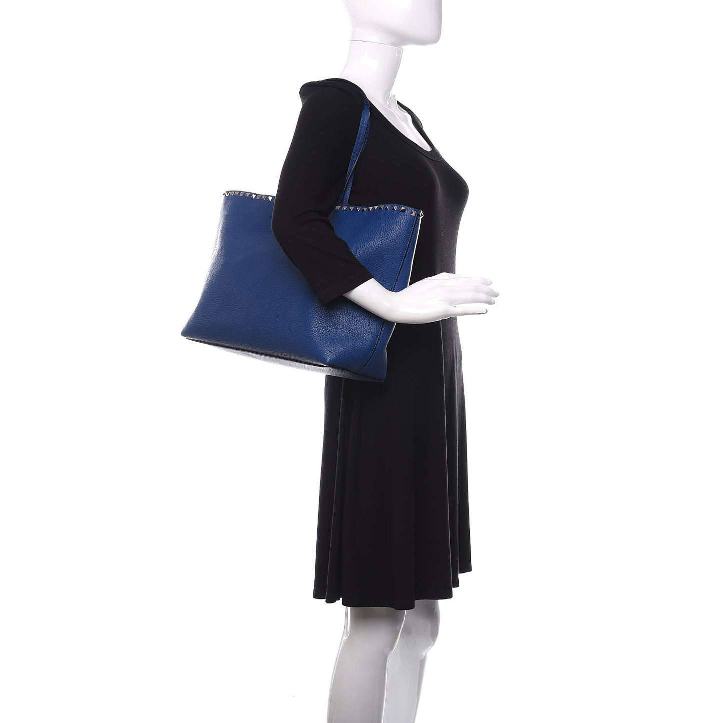 Grained Calfskin Rockstud Shoulder Tote Baltique