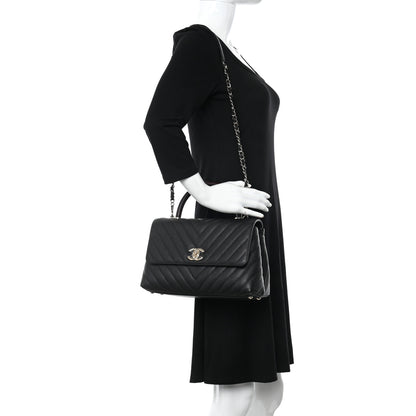 Chanel Caviar Lizard Embossed Quilted Chevron Small Coco Handle Flap Black 2 of 10