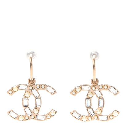 Chanel Pearl Crystal Baguette CC Loop Dangle Earrings 1 of 4