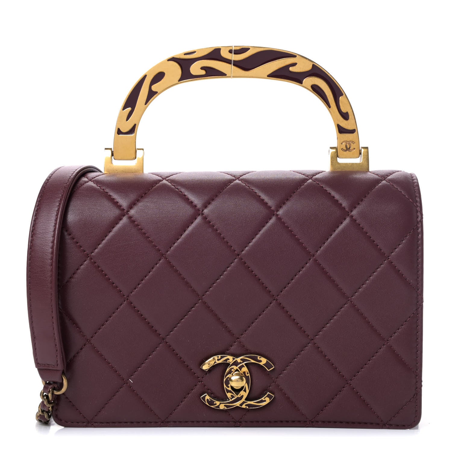 Chanel Iridescent Sheepskin Quilted Enamel Top Handle Bag Burgundy 1 of 4