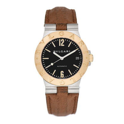 Bulgari Stainless Steel 18K Yellow Gold Calfskin 35mm Diagono Automatic Watch Black 1 of 4