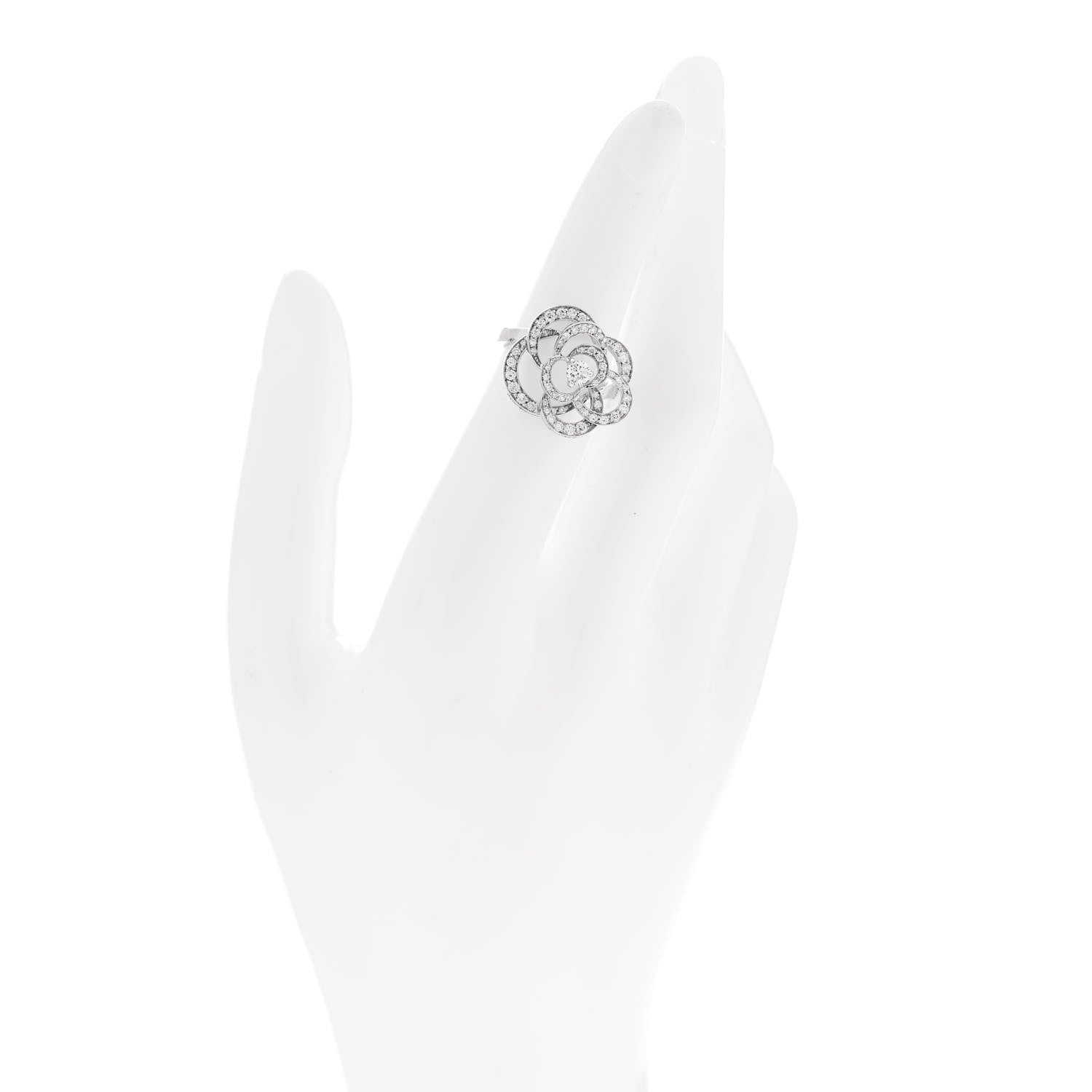Chanel 18K White Gold Diamond Medium Fil de Camelia Ring 50 5.25 2 of 6