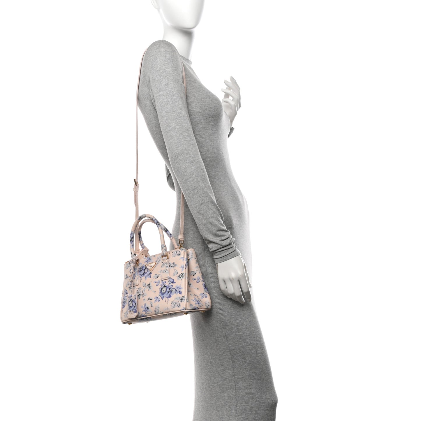 Saffiano Lux Floral Print Small Galleria Double Zip Tote Periwinkle Blue