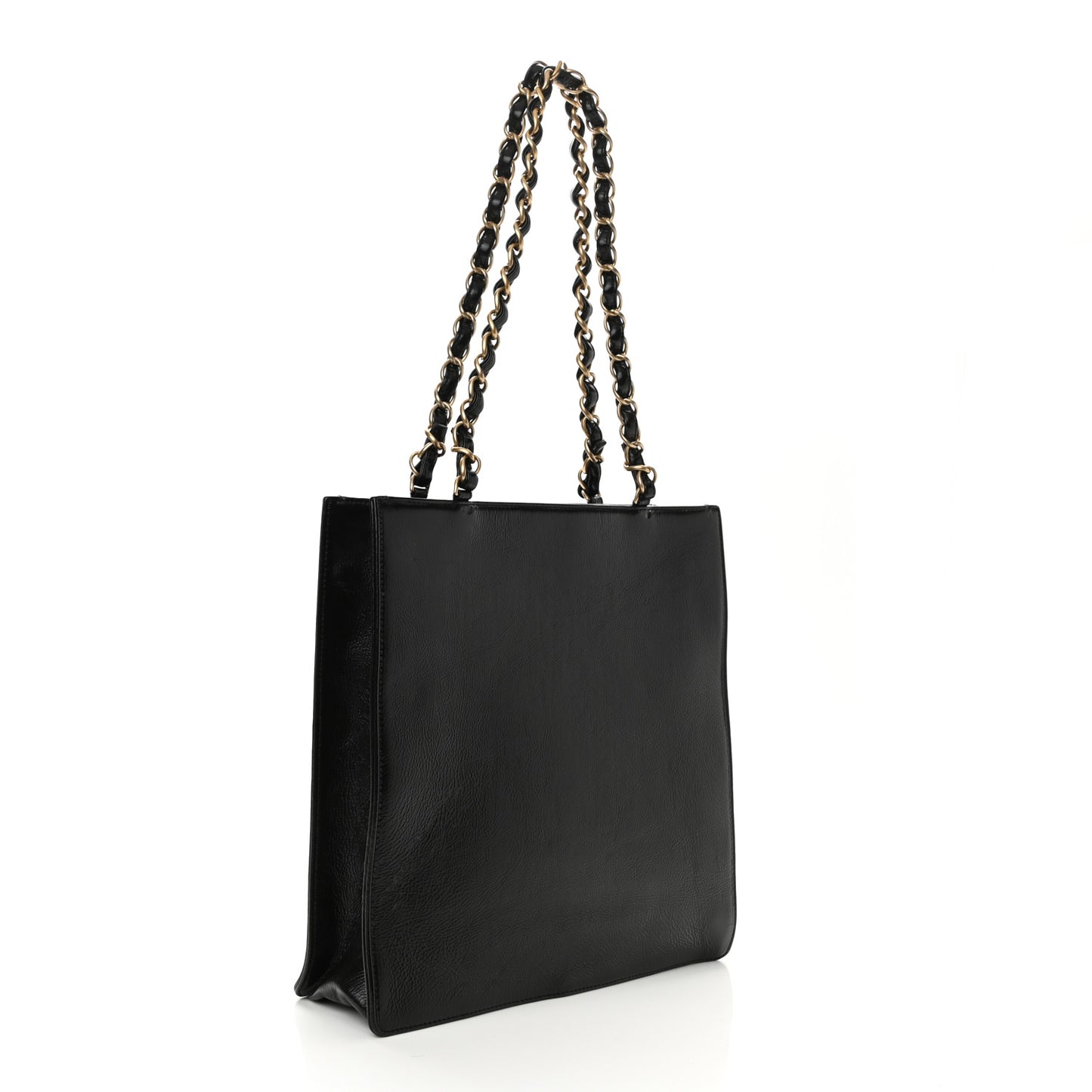 Shiny Aged Calfskin North South Shopping Bag Black