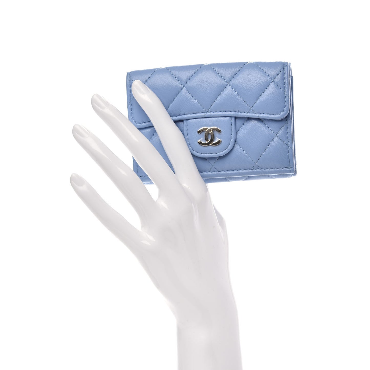 Lambskin Quilted Double Flap Wallet Light Blue