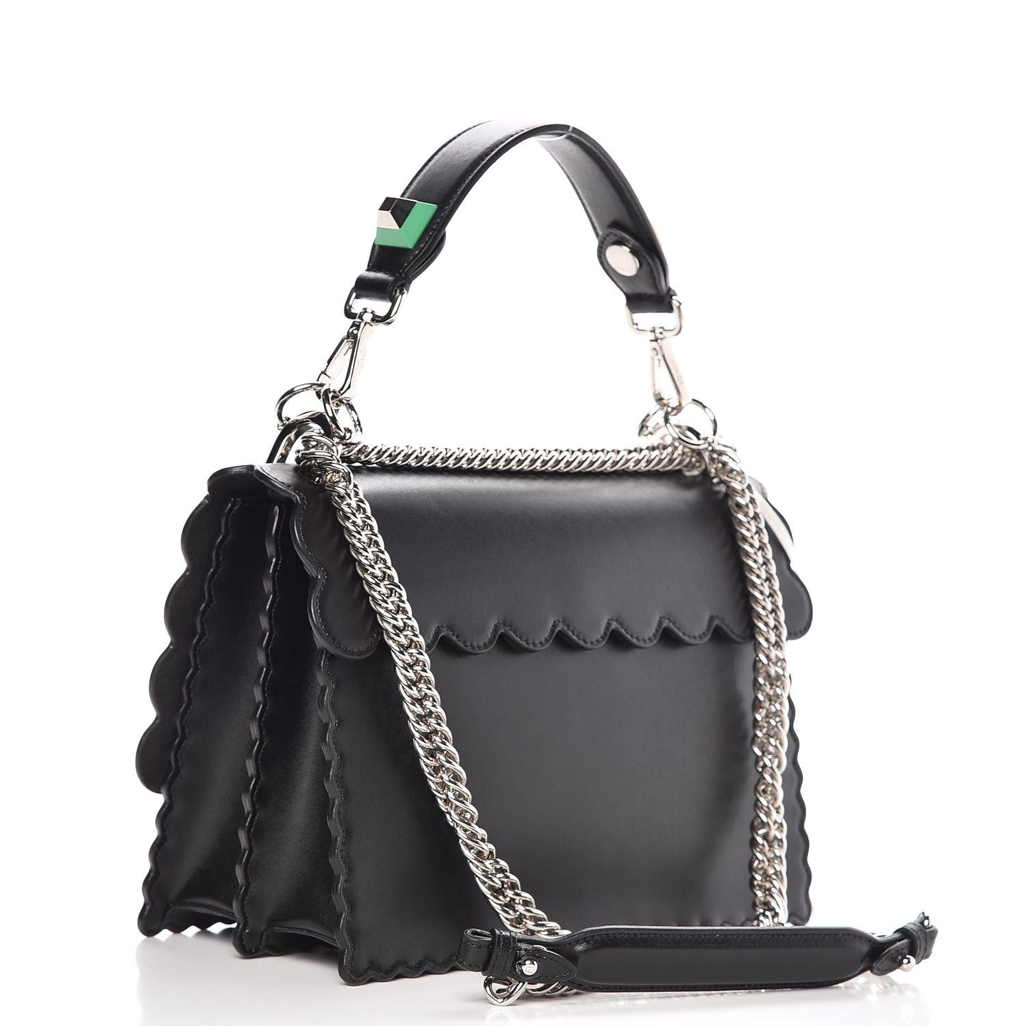 Vitello Liberty Scalloped Spike Studded Kan I Shoulder Bag Black Multicolor