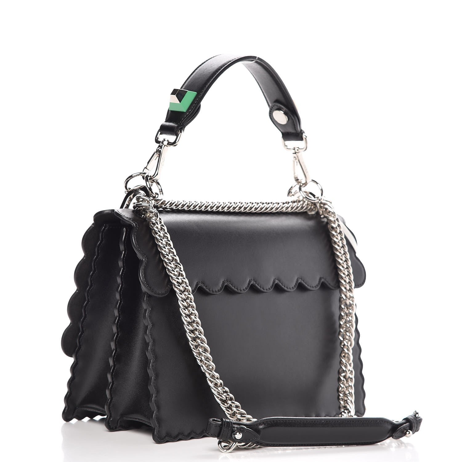 Fendi Vitello Liberty Scalloped Spike Studded Kan I Shoulder Bag Black Multicolor 6 of 11