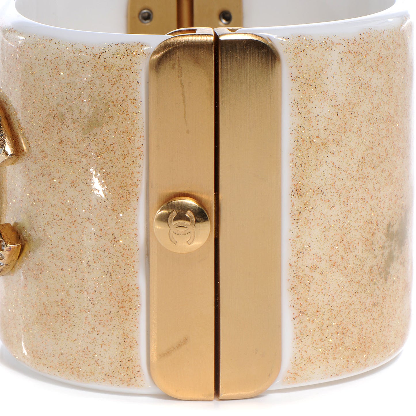 Resin Crystal CC Cuff Gold Glitter White