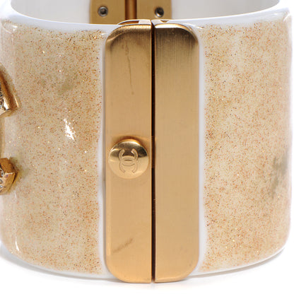 Chanel Resin Crystal CC Cuff Gold Glitter White 4 of 7