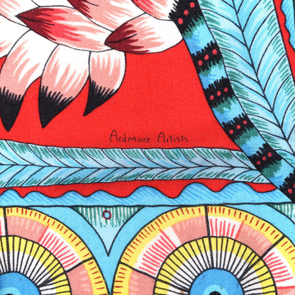 Hermes Cashmere Silk The Savana Dance Shawl 140 Rouge Turquoise Jaune 2 of 6