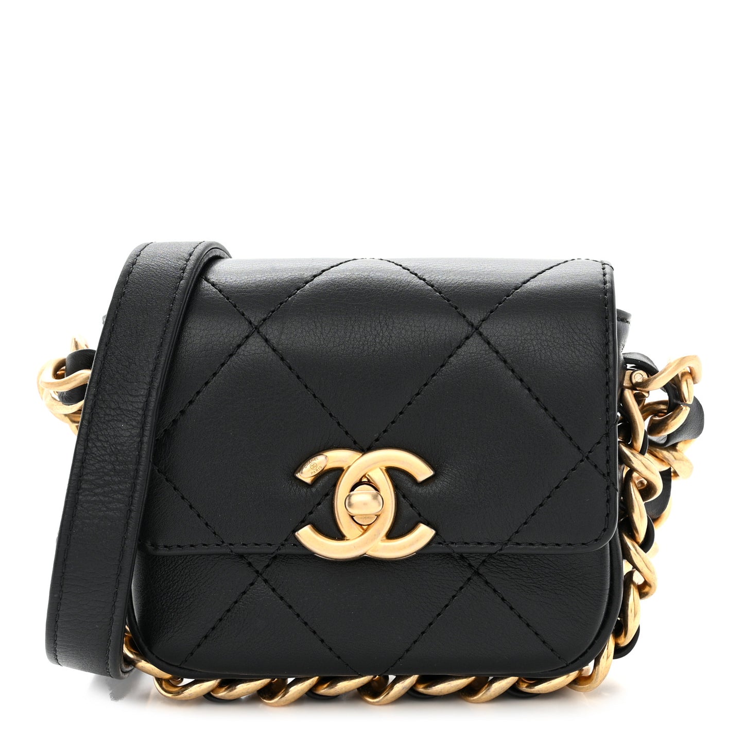 Calfskin Quilted Mini Framing Chain Bag Black