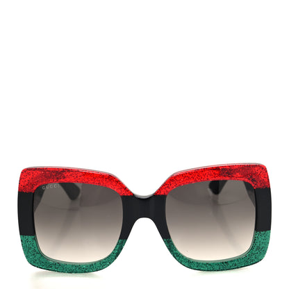 Gucci Acetate Square Frame Sunglasses GG0083S Glitter Red Black Green 2 of 7