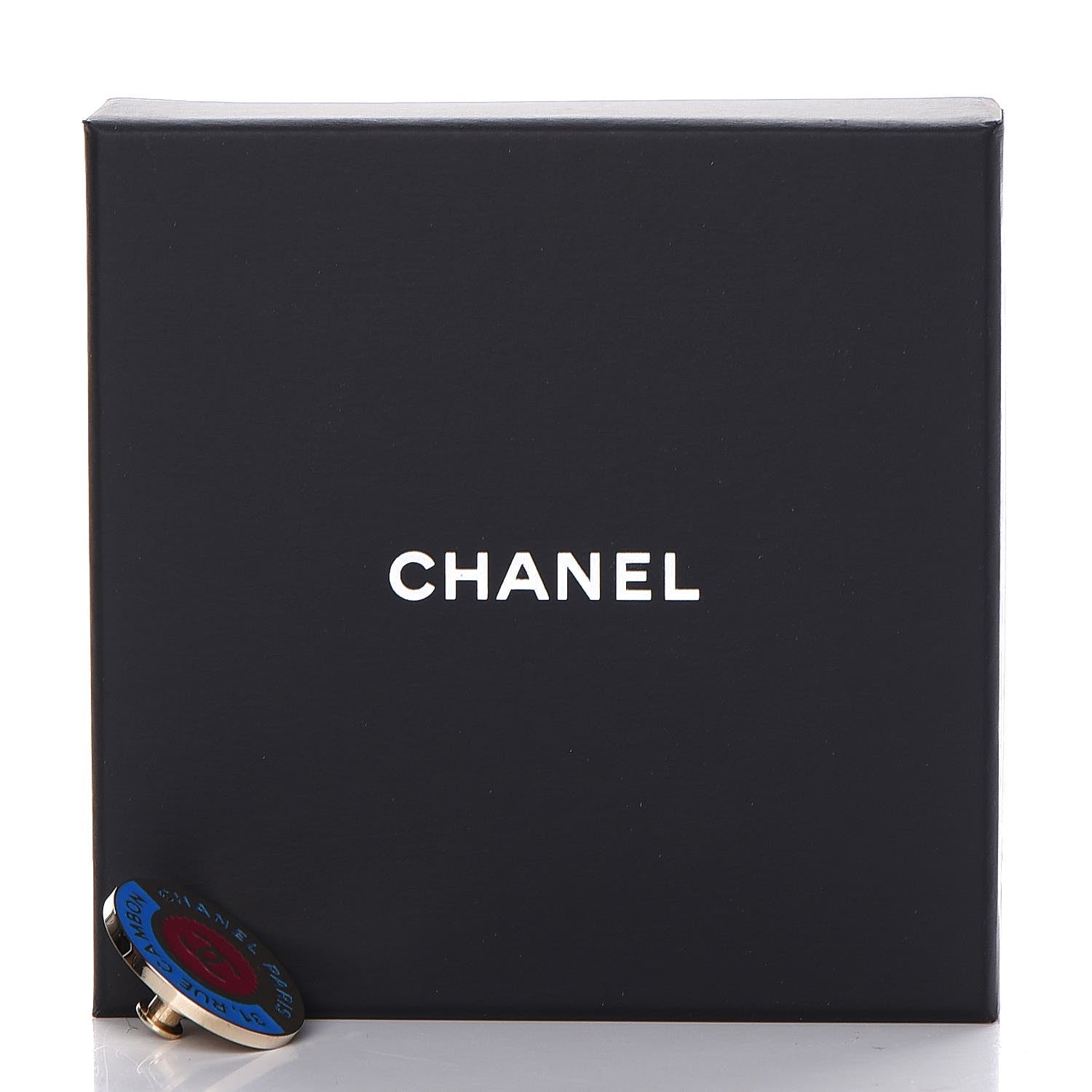 Chanel Enamel Rue Cambon CC Pin Brooch Blue Red Gold 5 of 5