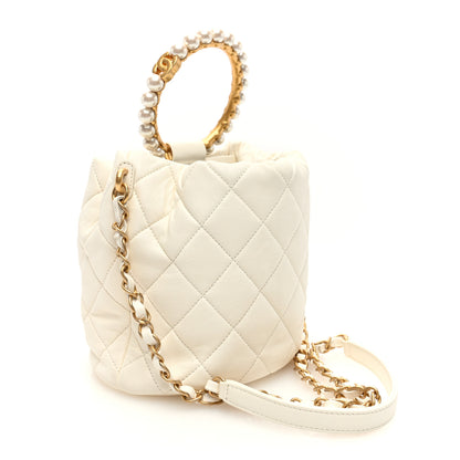Chanel Lambskin Quilted Pearl Crown Drawstring Bag White 3 of 10