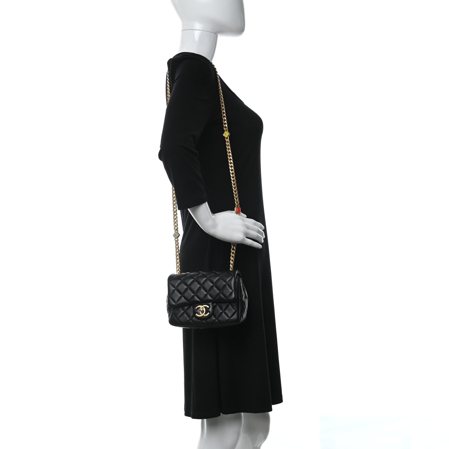 Chanel Lambskin Resin Quilted Mini Pearl Samba Square Flap Black 2 of 9