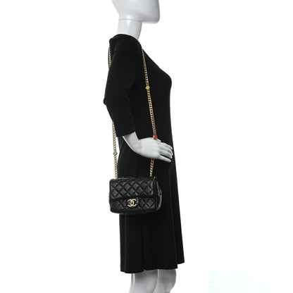 Chanel Lambskin Resin Quilted Mini Pearl Samba Square Flap Black 2 of 9