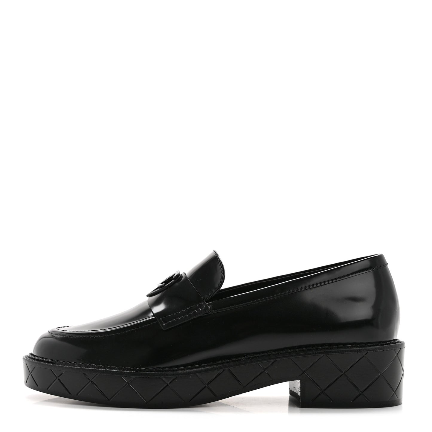 Shiny Calfskin Quilted CC Mocassin Loafers 38 Black