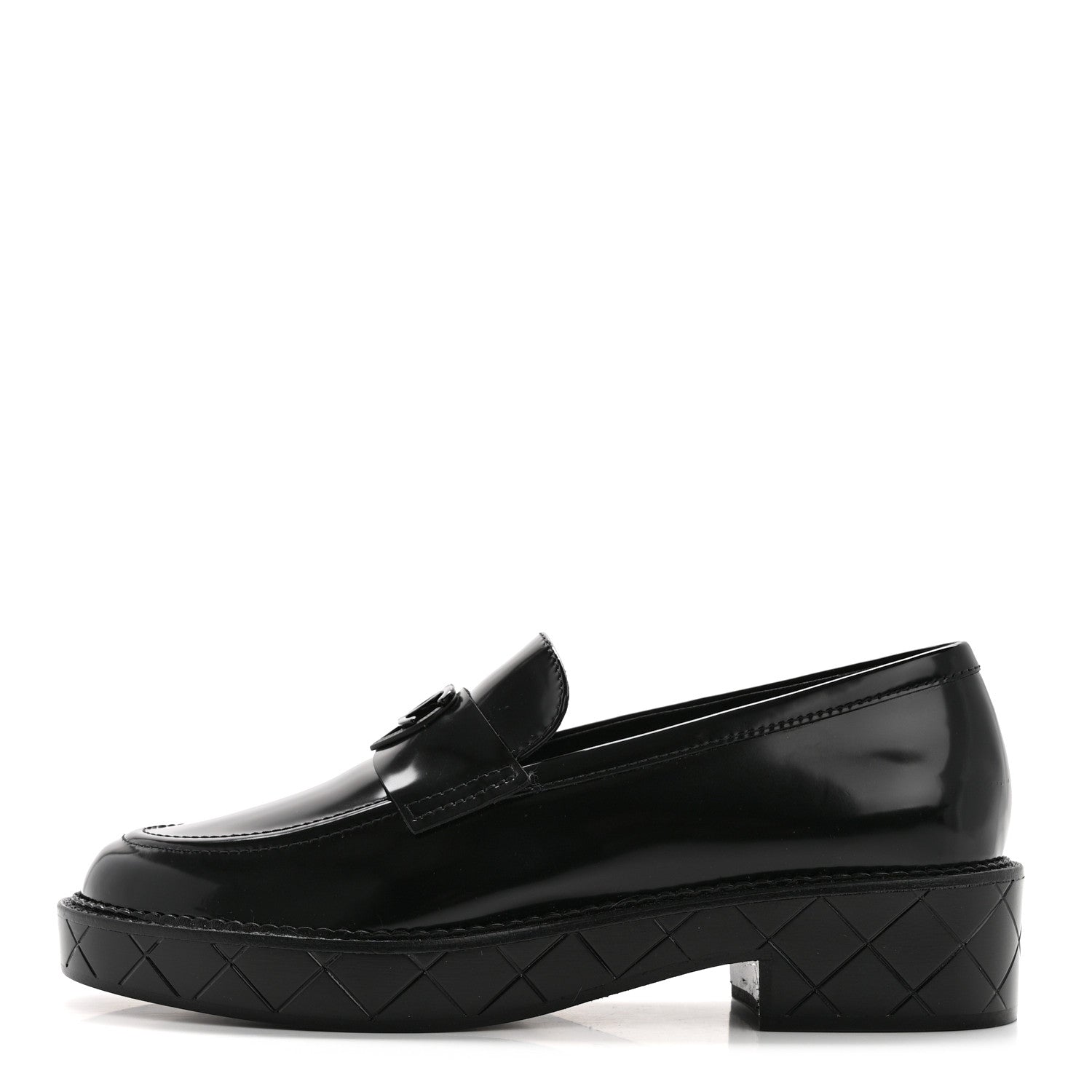 Chanel Shiny Calfskin Quilted CC Mocassin Loafers 38 Black 1 of 9