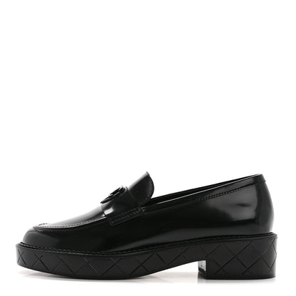 Chanel Shiny Calfskin Quilted CC Mocassin Loafers 38 Black 1 of 9