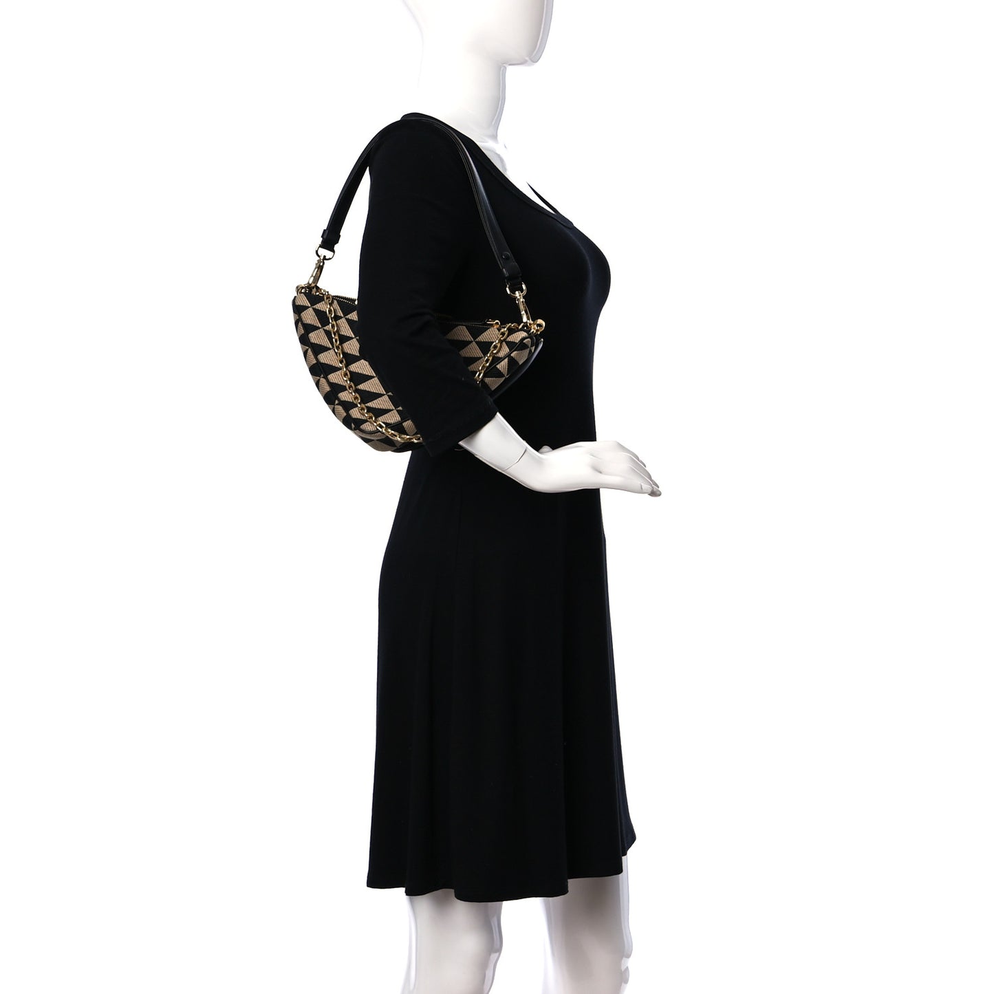 Jacquard Calfskin Triangolo Symbole Embroidered Mini Triangle Double Bag Black Corda