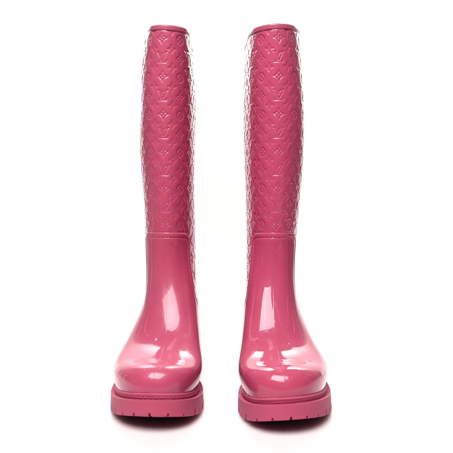 Rubber Embossed Monogram Splash Rain Boots 36 Pink