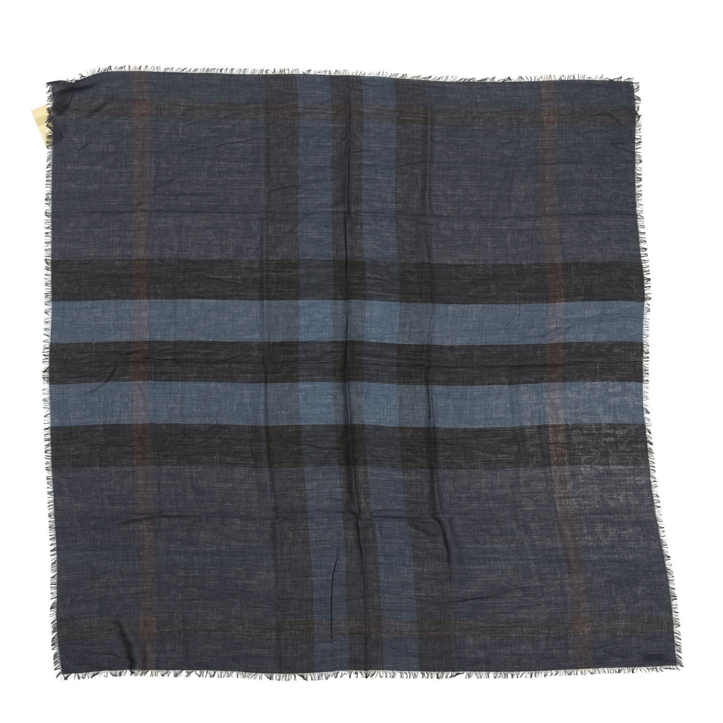 Silk Modal Wool Check Lightweight Scarf Blue