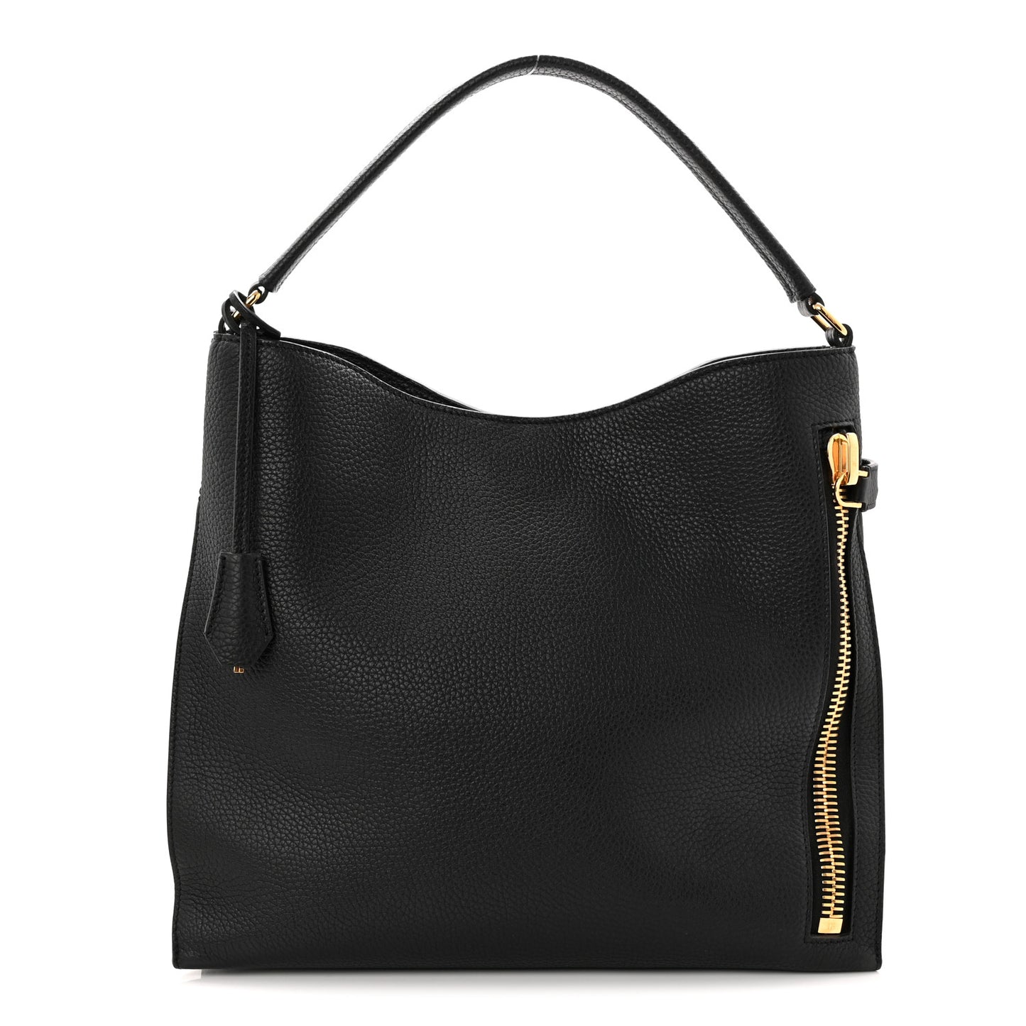 Pebbled Calfskin Small Alix Padlock Zip Hobo Bag Black