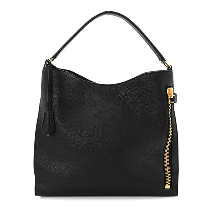 Tom Ford Pebbled Calfskin Small Alix Padlock Zip Hobo Bag Black 1 of 11