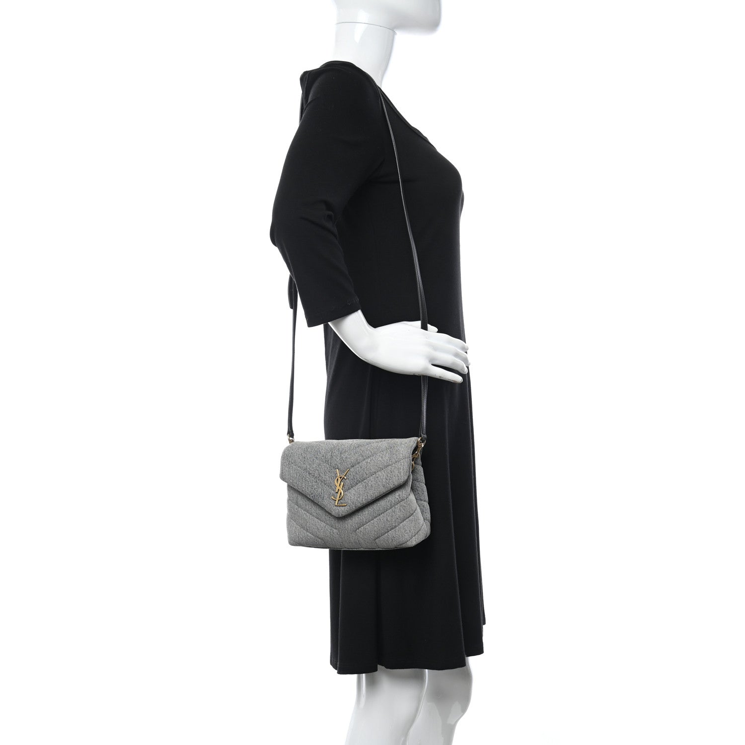 Saint Laurent Denim Y Quilted Monogram Toy Loulou Crossbody Bag Grey 2 of 9