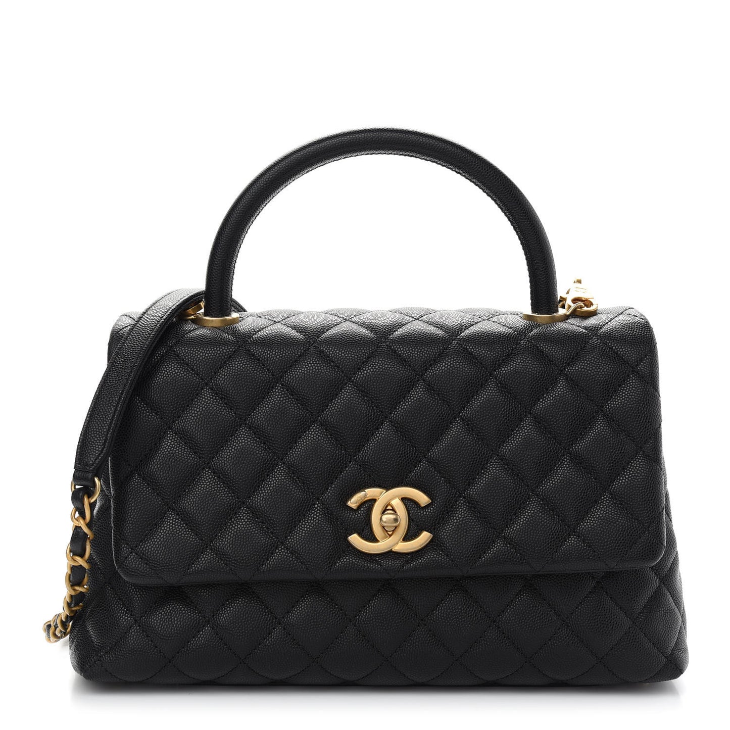Caviar Quilted Small Coco Handle Flap Black