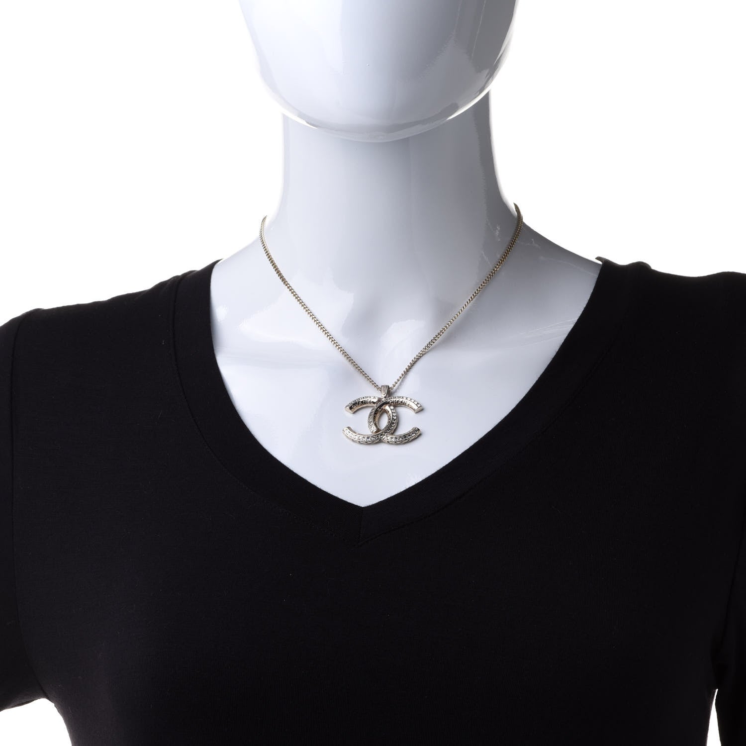 Chanel Crystal CC Pendant Necklace Gold 2 of 6