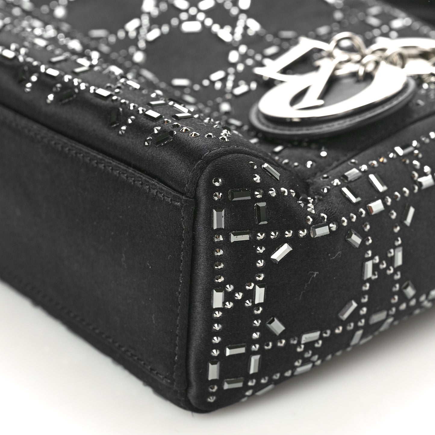 Satin Crystal Cannage Mini Lady Dior Black