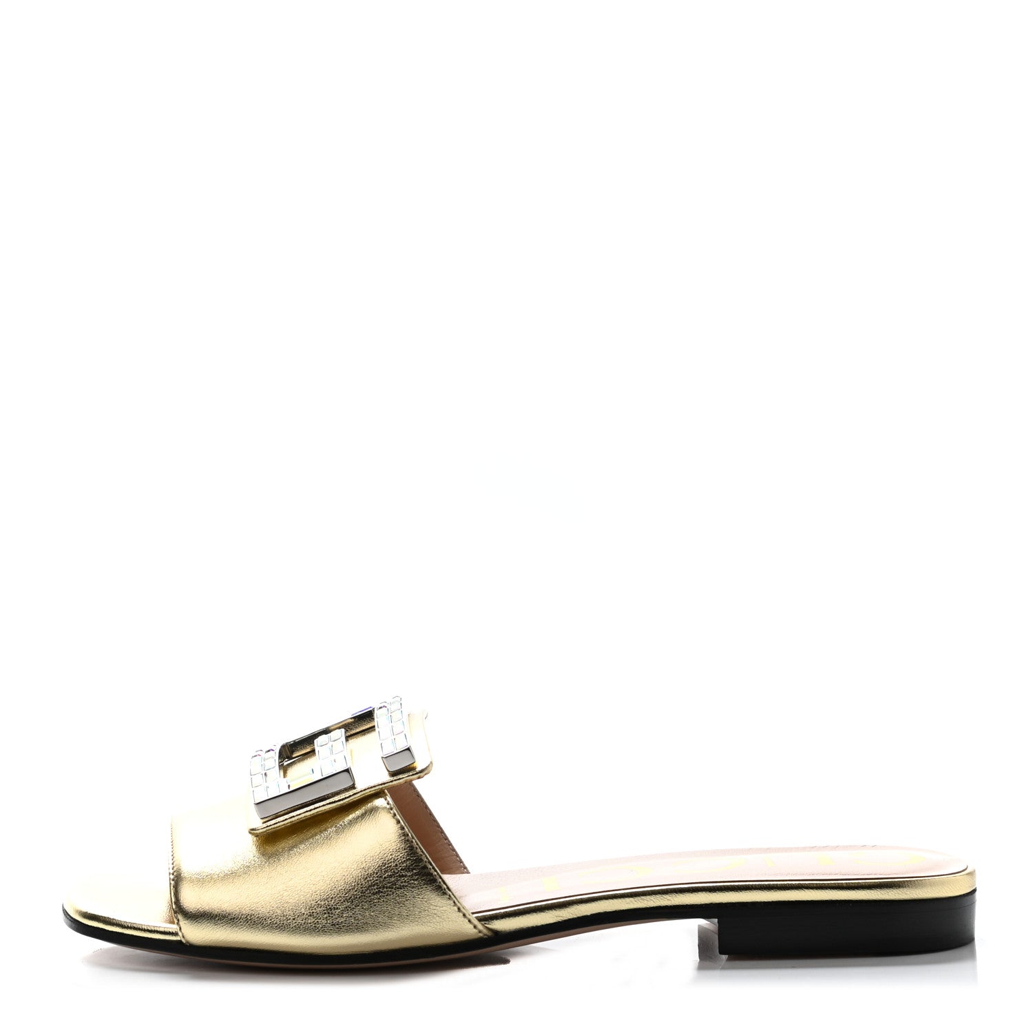Gucci Metallic Nappa Crystal Square G Madelyn Slide Sandals 36 Gold 1 of 4
