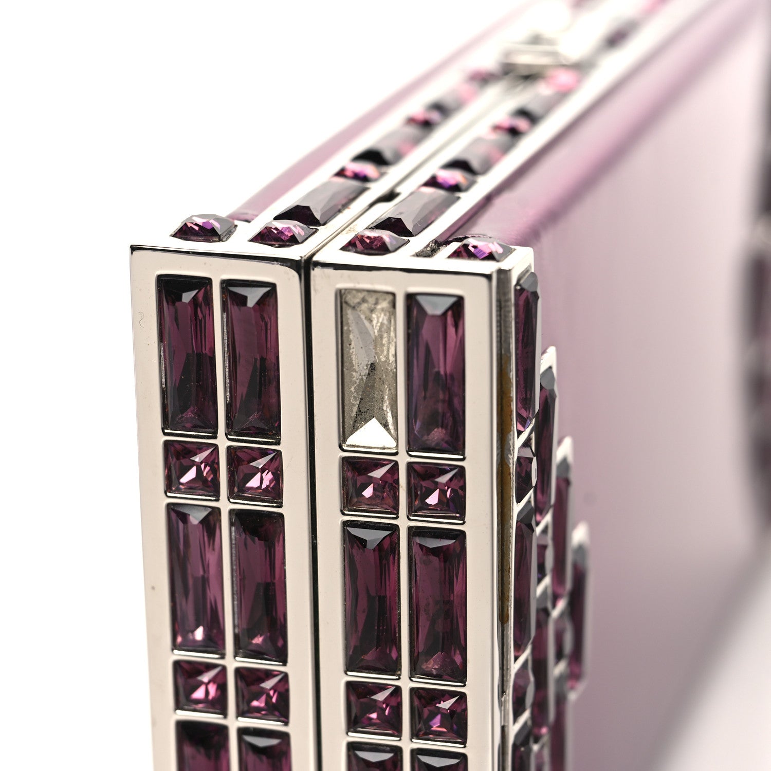 Judith Leiber Metallic Calfskin Box Clutch With Chain Purple Silver 11 of 11