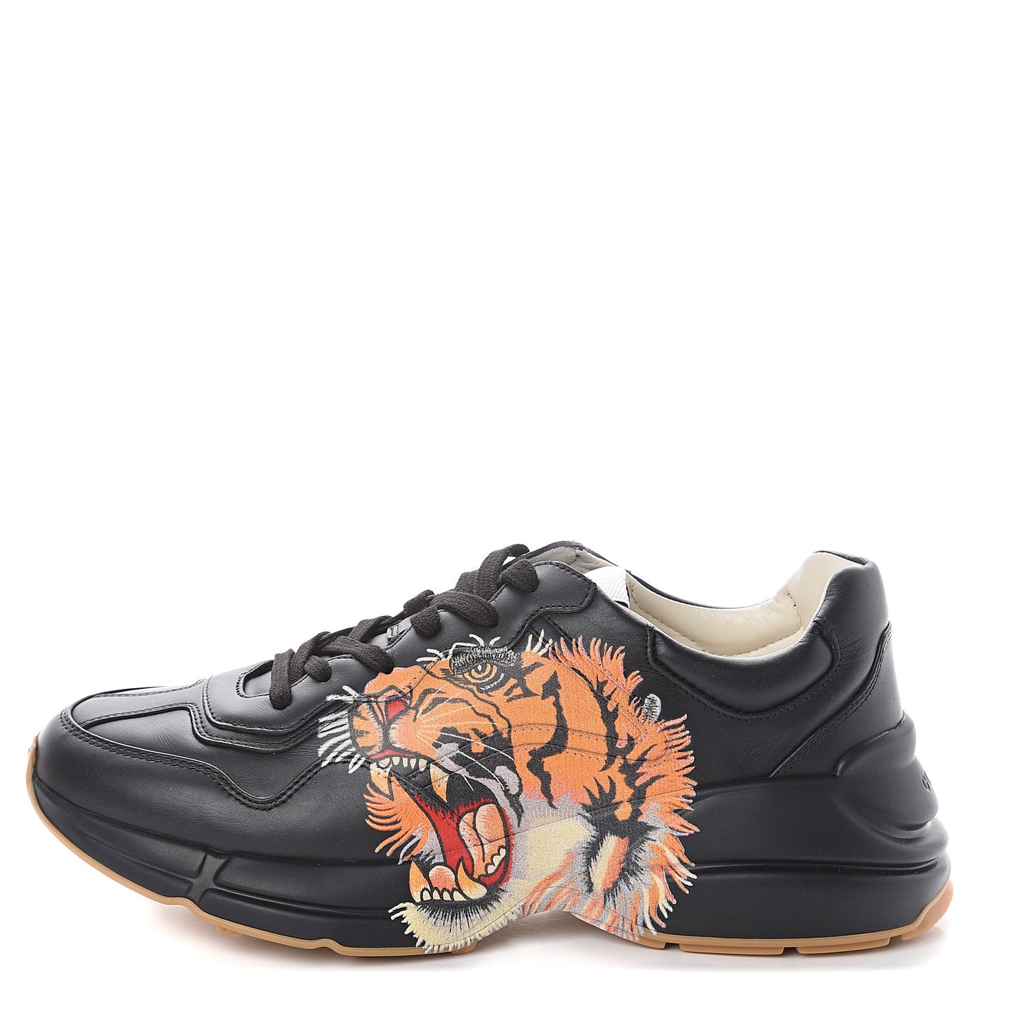 Calfskin Tiger Print Mens Rhyton Sneakers 10 Black