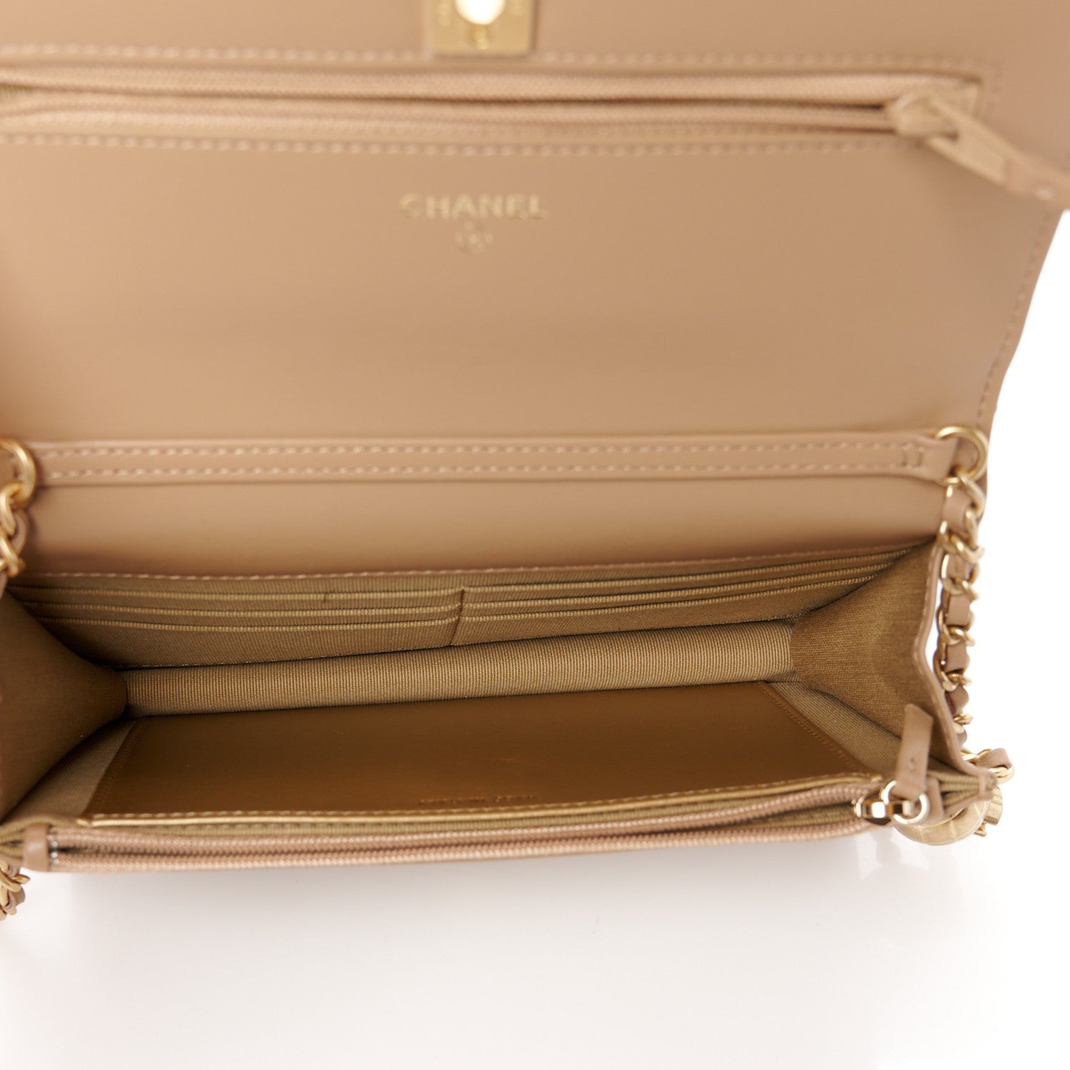 Chanel Lambskin Quilted CC Pearl Crush Wallet on Chain WOC Beige 5 of 11