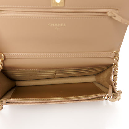Chanel Lambskin Quilted CC Pearl Crush Wallet on Chain WOC Beige 5 of 11