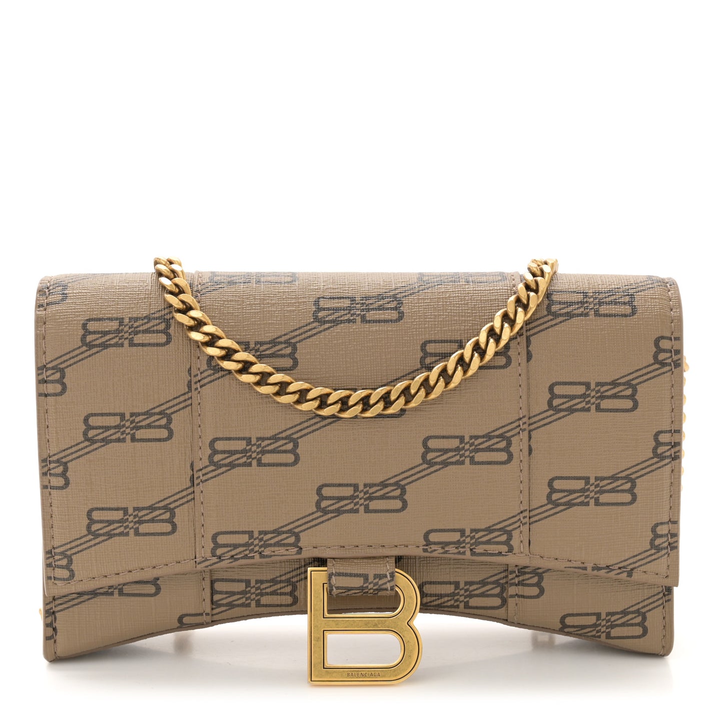 Coated Canvas BB Monogram Hourglass Chain Bag Beige Brown