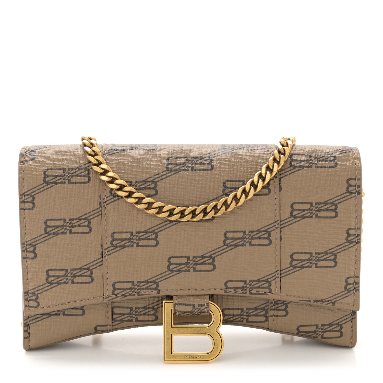 Balenciaga Coated Canvas BB Monogram Hourglass Chain Bag Beige Brown 1 of 10