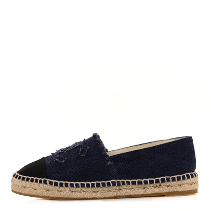 Chanel Denim Toile CC Espadrilles 38 Navy Black 1 of 9