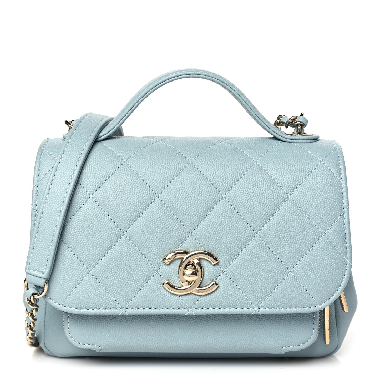 Caviar Quilted Small Business Affinity Flap Light Blue